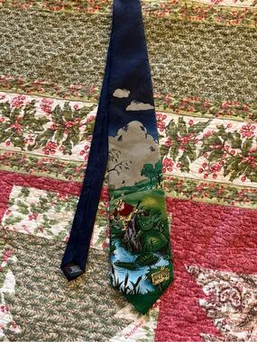Hot Cakes Novelty Golf Alligator Cartoon Tie in Navy, Green, Blue